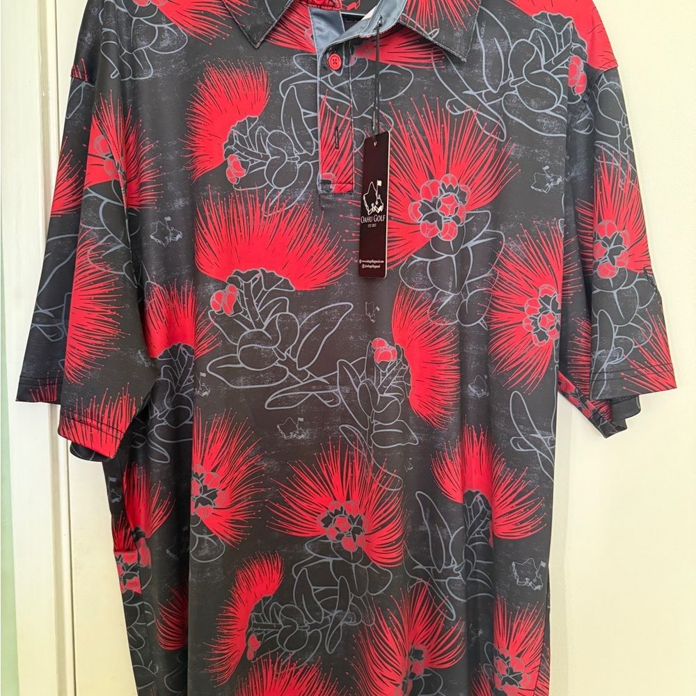 Never Worn - Ohia Lehua OGA Oahu Golf Apparel Men’s Polo Black / Red